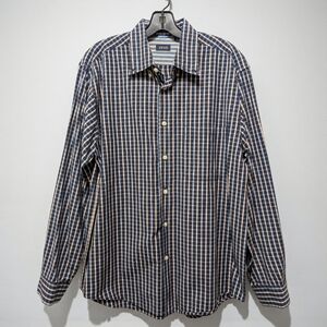 Izod Vintage Navy Plaid Preppy Button Down Shirt Men's M